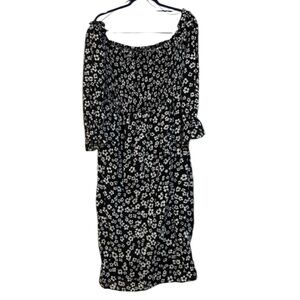 Who What Wear Black and White Floral Smocked Long Sleeve Dress Size XXL/2X
